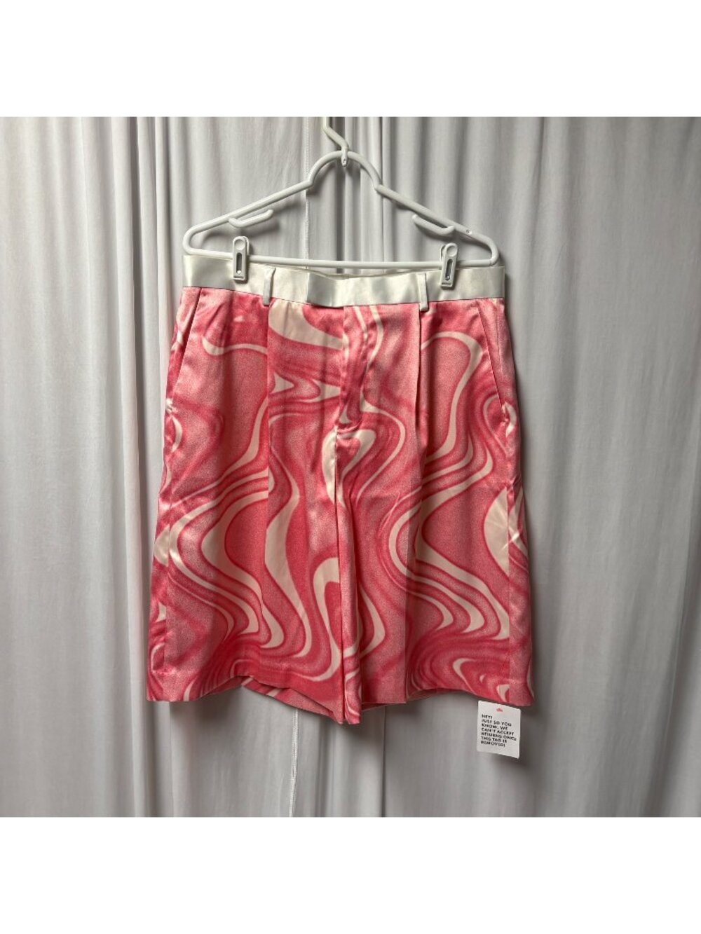 ASOS Design Mens Pink White Marble Print Board Shorts Size W34 Satin Casual